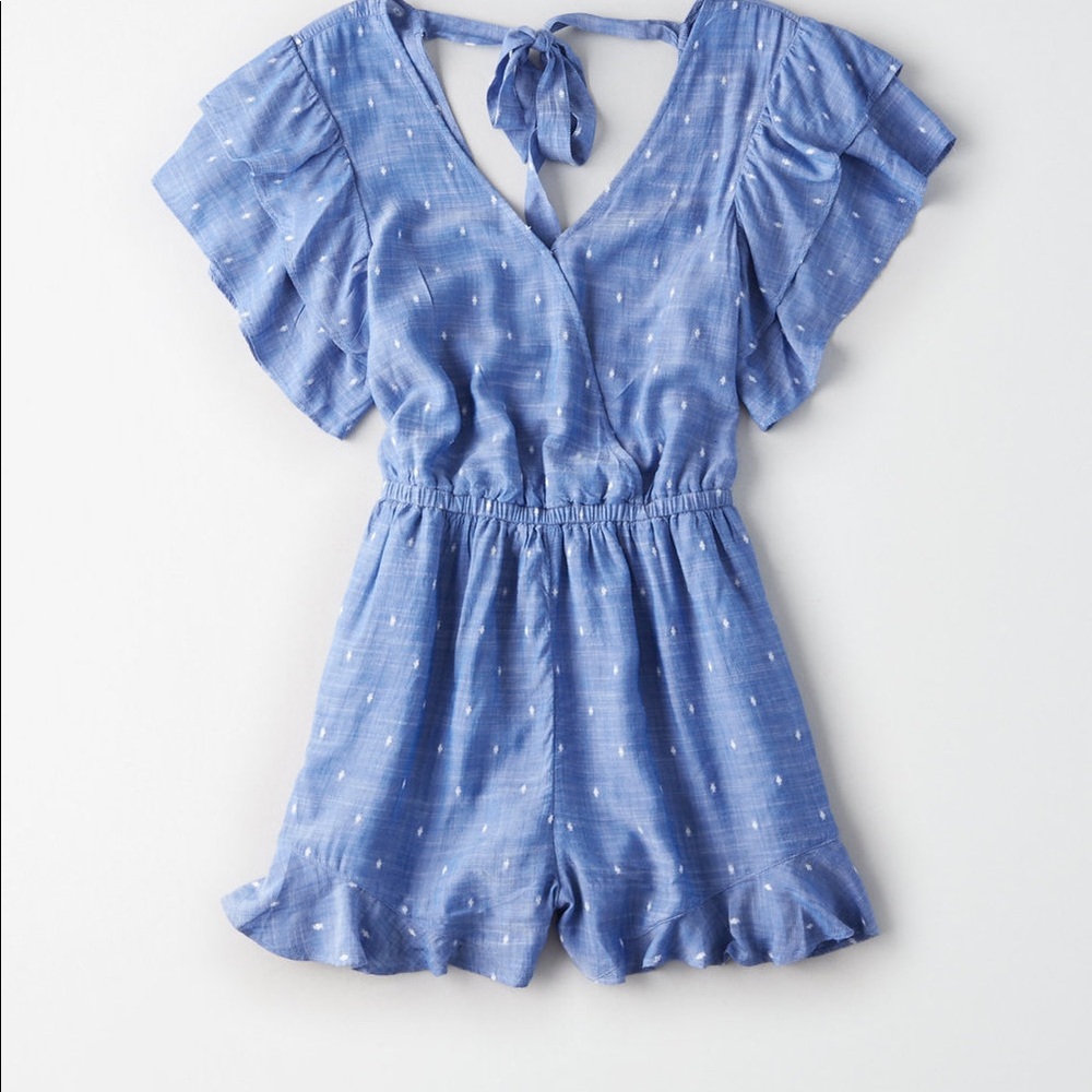 NWT Blue American Eagle Ruffled Romper